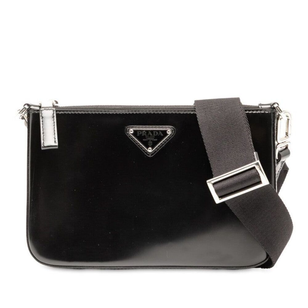 Prada 2VH129 Triangle Logo Plate Leather Shoulder Bag